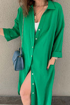 Solid-Color Slit-Detail Button-Front Dress