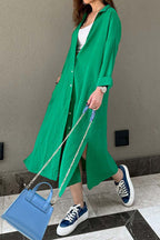Solid-Color Slit-Detail Button-Front Dress