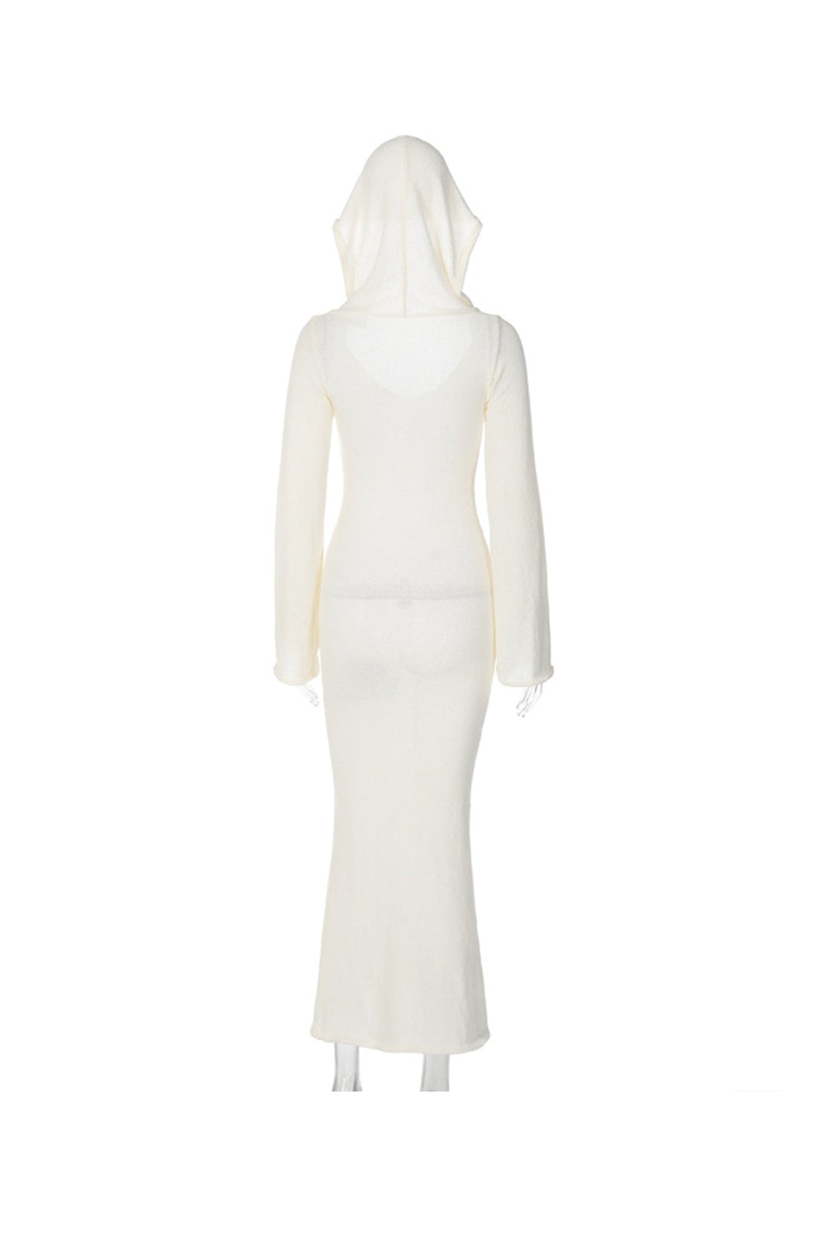 Crochet Solid-Color Dress with Hood