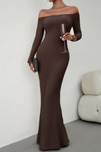 Off-Shoulder Solid-Color Dress with Mermaid Shape