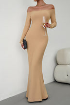Off-Shoulder Solid-Color Dress with Mermaid Shape