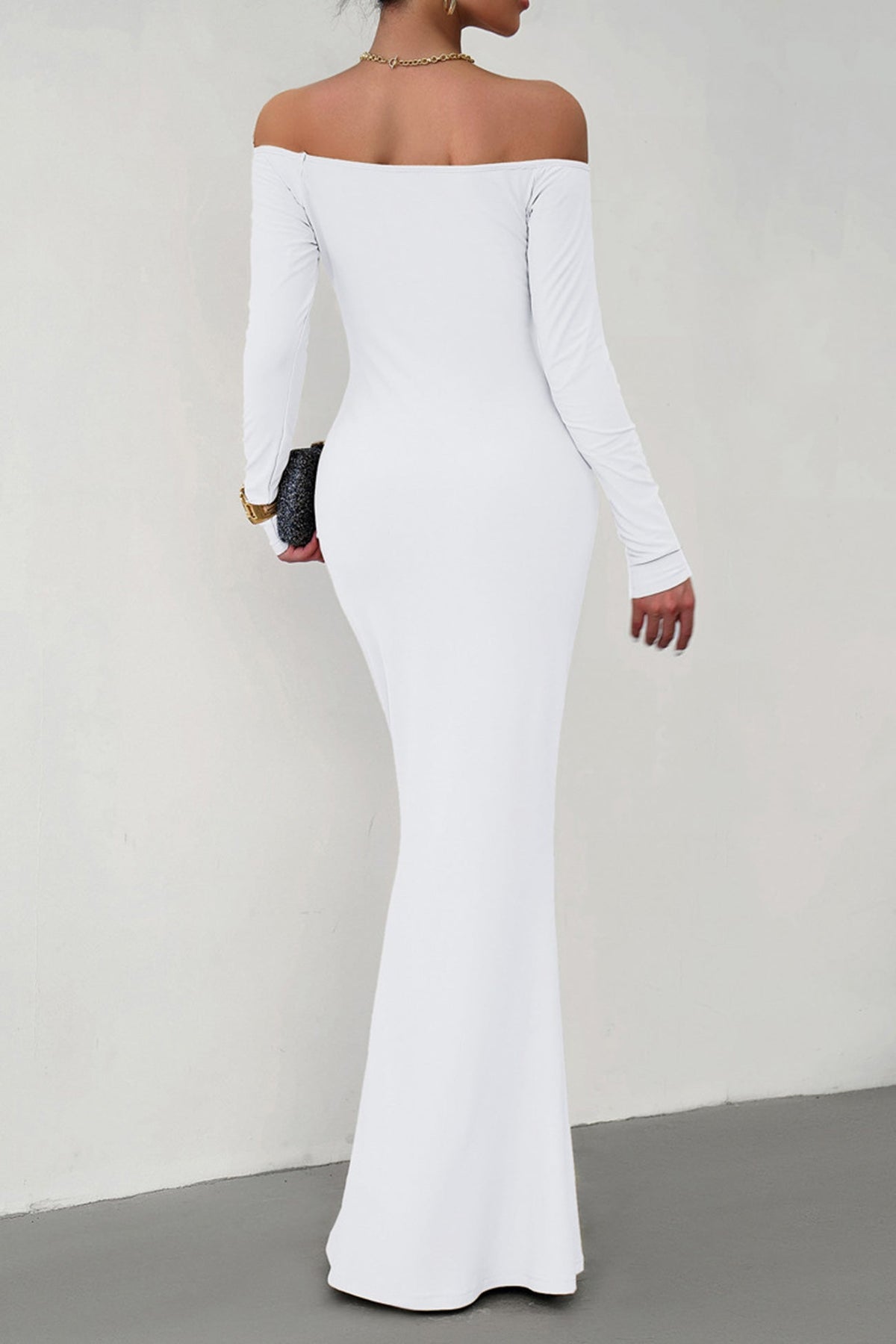 Off-Shoulder Solid-Color Dress with Mermaid Shape