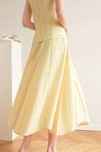 Pleated Solid-Color Skirt with High Waist
