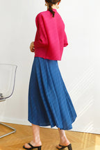Pleated Solid-Color Skirt with High Waist