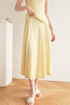 Pleated Solid-Color Skirt with High Waist