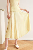 Pleated Solid-Color Skirt with High Waist