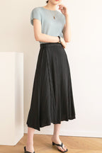 Pleated Solid-Color Skirt with High Waist