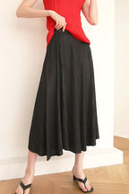 Pleated Solid-Color Skirt with High Waist