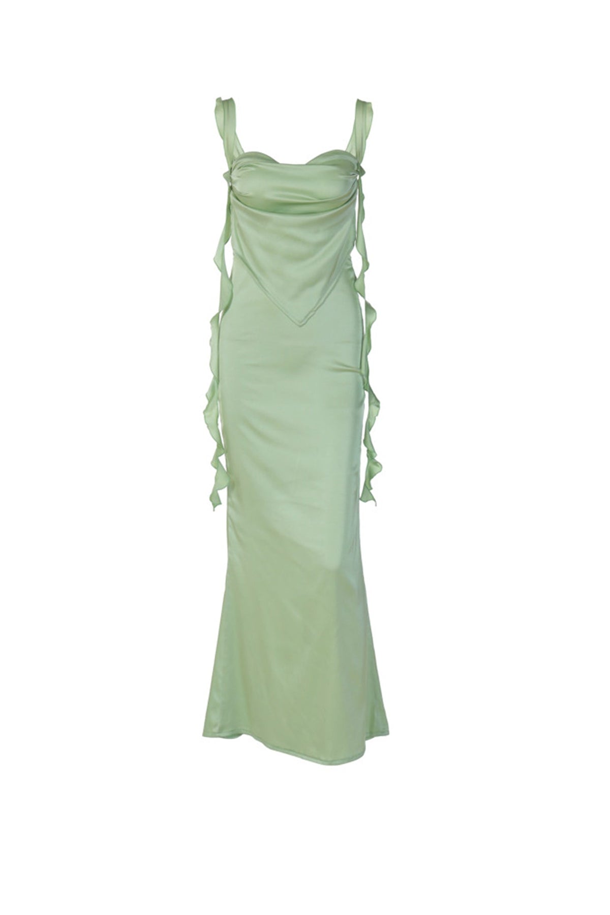 Square-Neck Open-Back Maxi Dress with Ruffle Details
