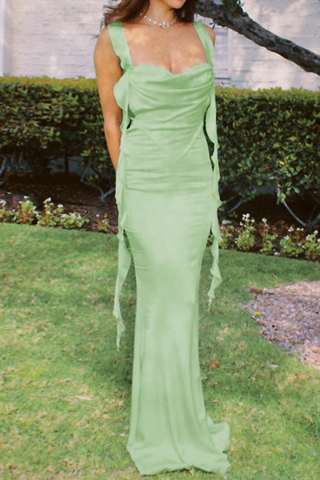 Square-Neck Open-Back Maxi Dress with Ruffle Details Main image
