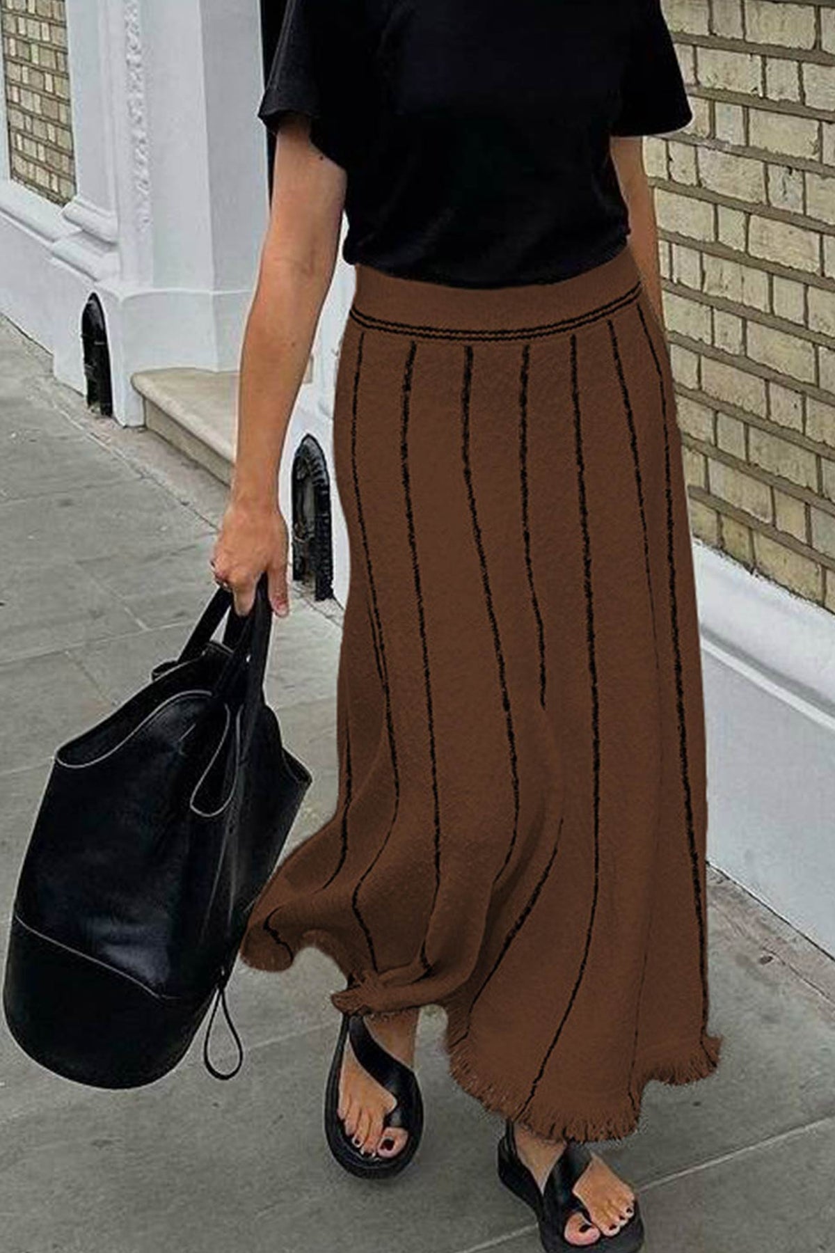 Striped Knit Fringe-Detail Skirt