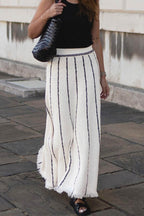 Striped Knit Fringe-Detail Skirt
