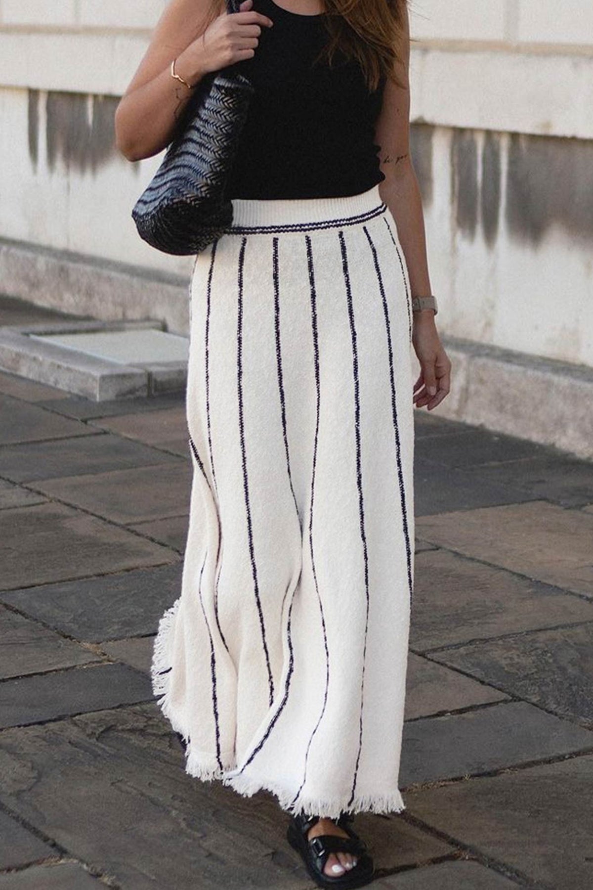 Striped Knit Fringe-Detail Skirt