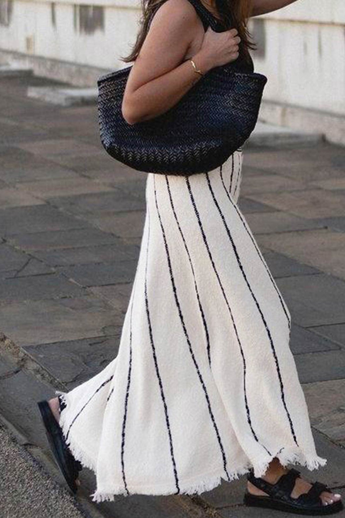 Striped Knit Fringe-Detail Skirt
