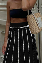 Striped Knit Fringe-Detail Skirt