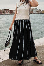 Striped Knit Fringe-Detail Skirt