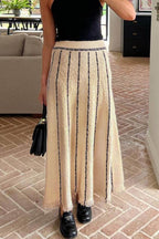 Striped Knit Fringe-Detail Skirt