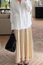 Striped Knit Fringe-Detail Skirt