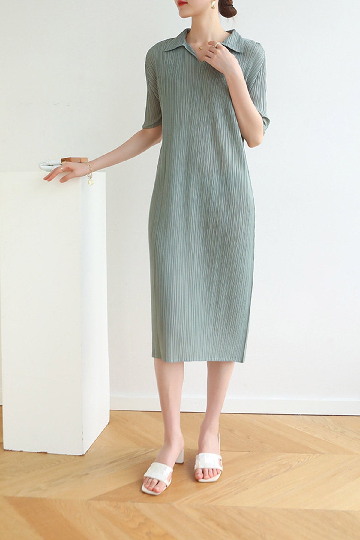 Striped Polo-Collar Dress