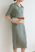 Striped Polo-Collar Dress