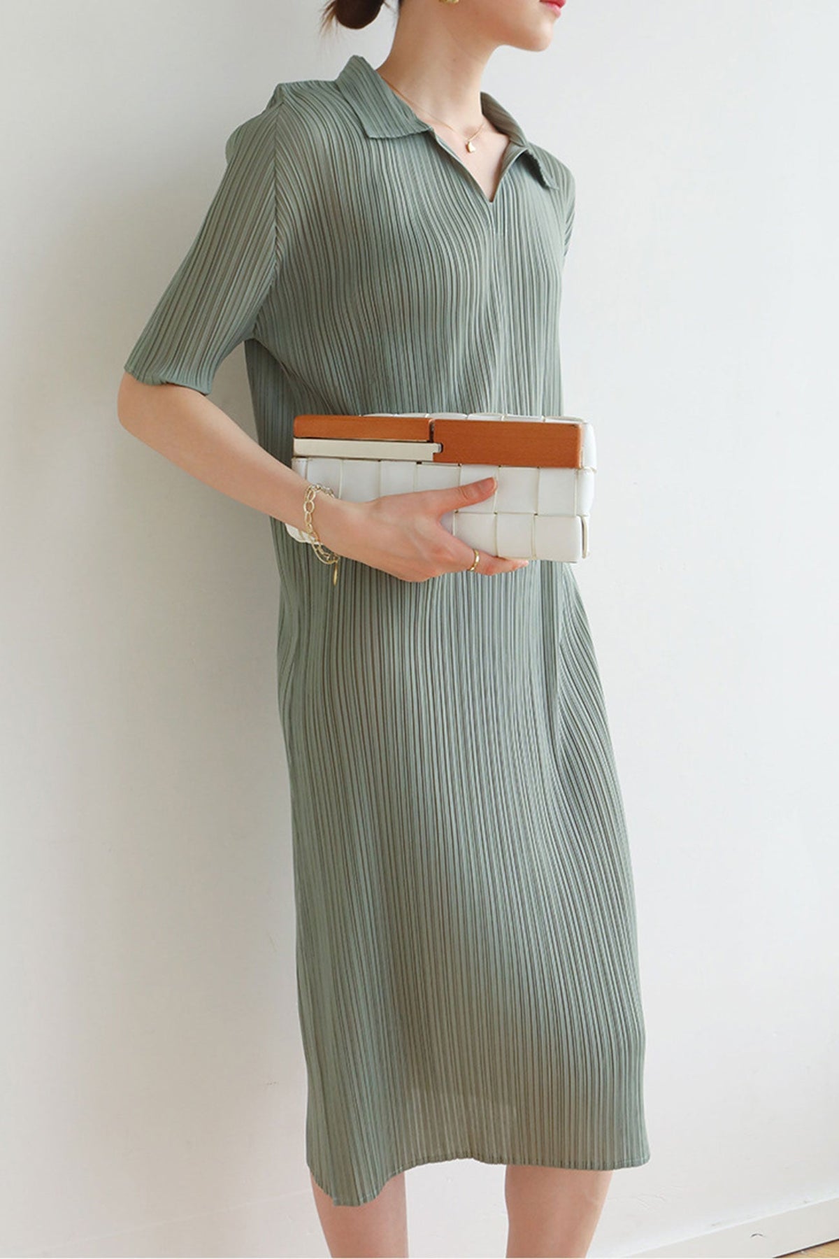 Striped Polo-Collar Dress
