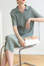 Striped Polo-Collar Dress