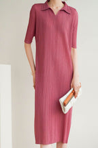 Striped Polo-Collar Dress