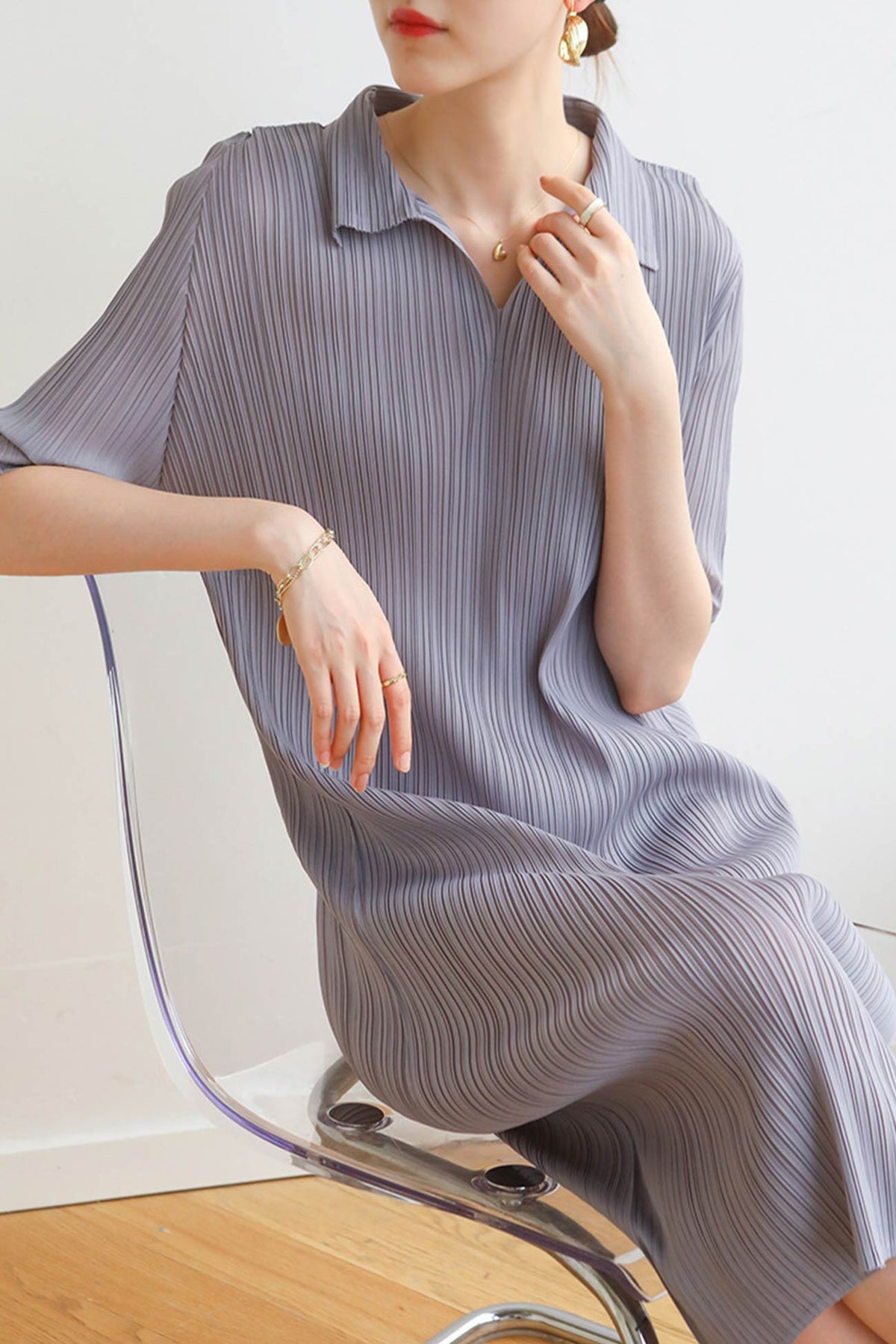Striped Polo-Collar Dress
