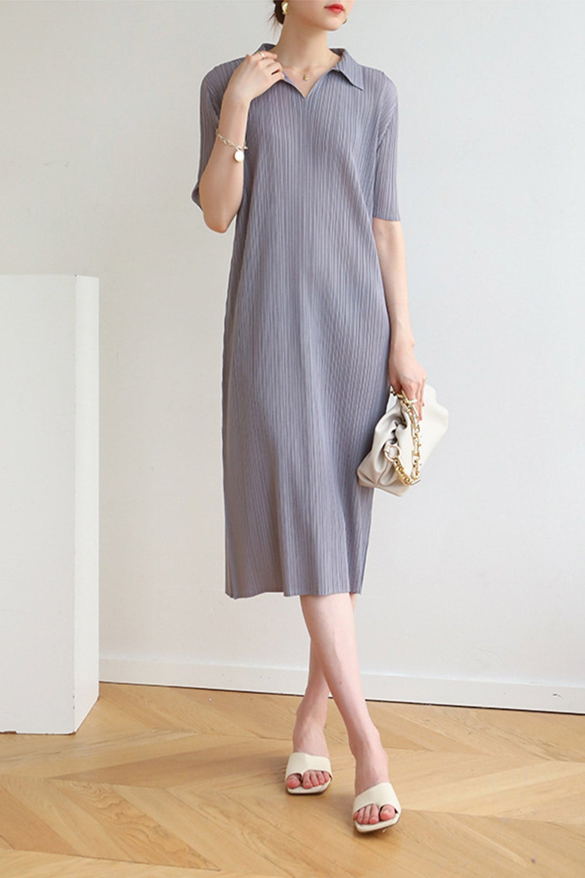Striped Polo-Collar Dress