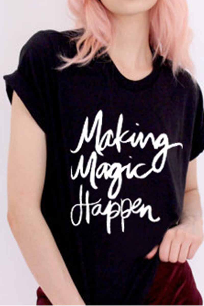 Lettered Cotton Top with Short Sleeves
