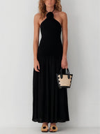 Floral Ombré Maxi Dress with Halter Neckline