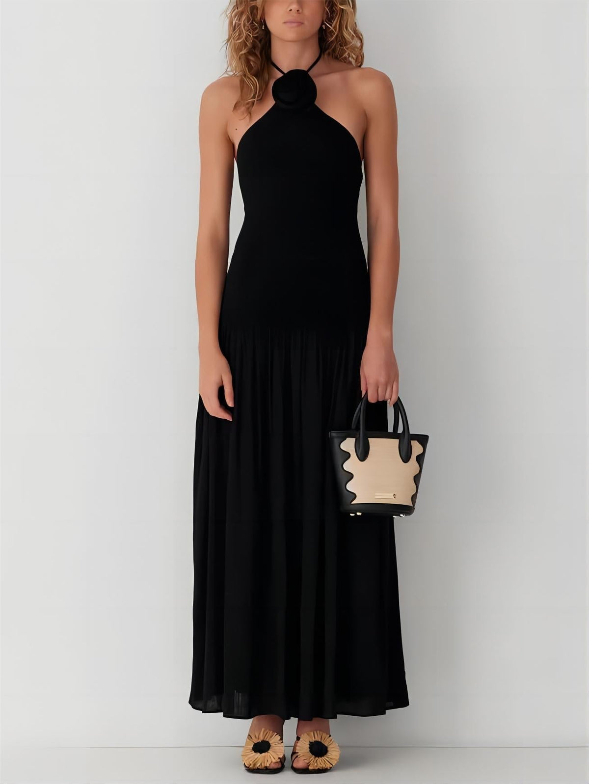Floral Ombré Maxi Dress with Halter Neckline