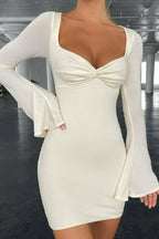 Twist-Detail Solid-Color Mini Dress with Polyester Fabric