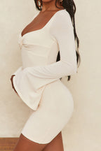 Twist-Detail Solid-Color Mini Dress with Polyester Fabric