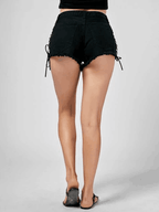 Denim High-Rise Shorts with Lace-Up Details