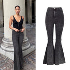 High-Rise Flared Wide-Leg Jeans with Washed Finish