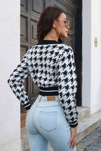 Houndstooth Knit V-Neck Cropped Top