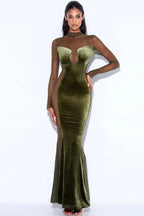 Velvet Mesh Maxi Dress with Panel Details