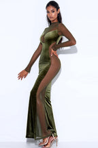 Velvet Mesh Maxi Dress with Panel Details