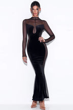 Velvet Mesh Maxi Dress with Panel Details