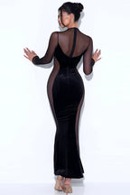 Velvet Mesh Maxi Dress with Panel Details