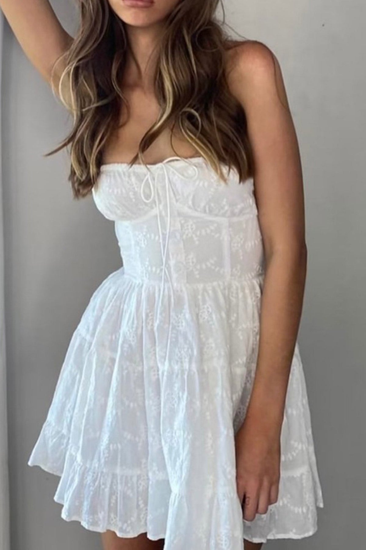 Lace White Dress with Strapless Neckline