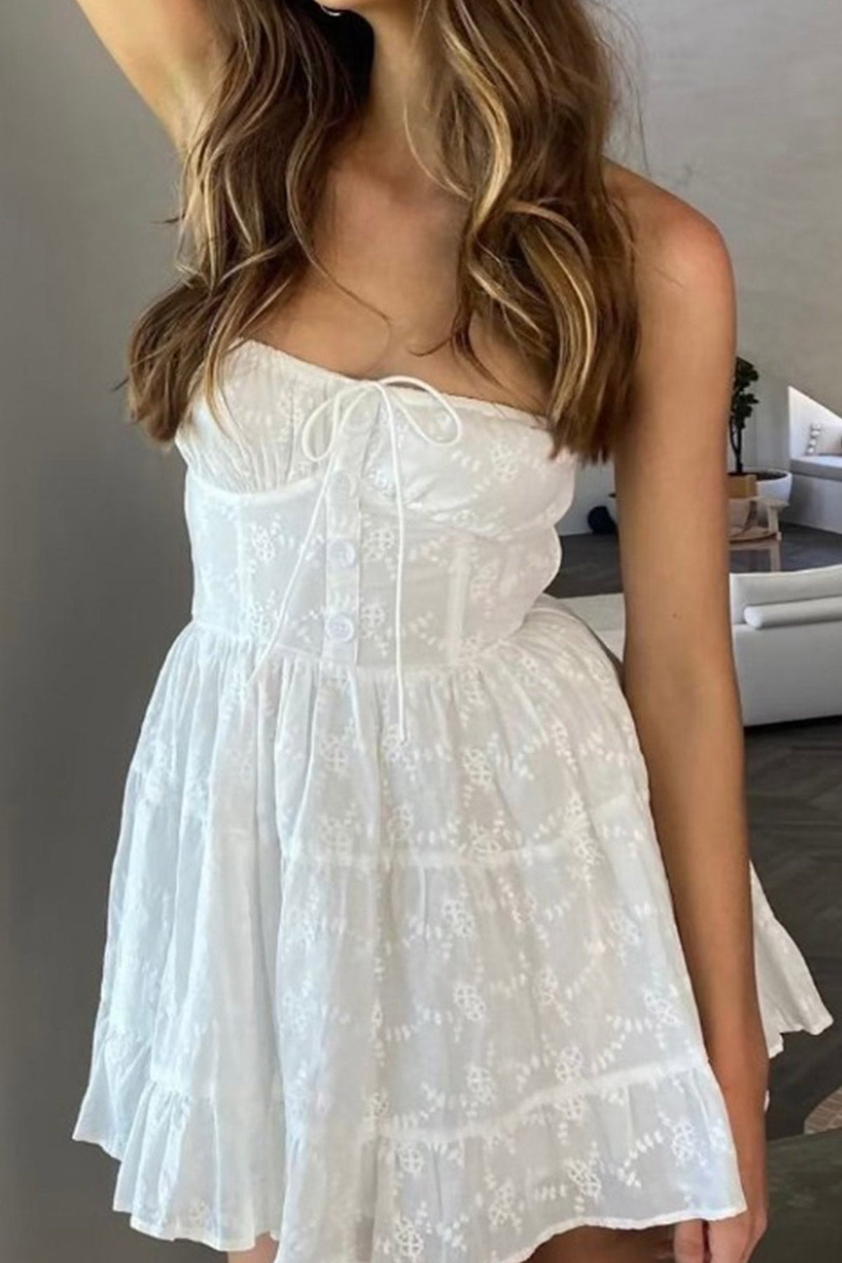 Lace White Dress with Strapless Neckline