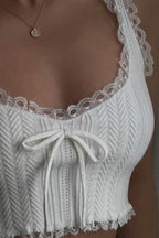 Scoop-Neck Polyester Cropped Tank Top in White