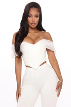 Mesh White Cropped Top with Off-Shoulder Neckline