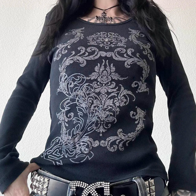 Design Print Knit Top Black / S Main image