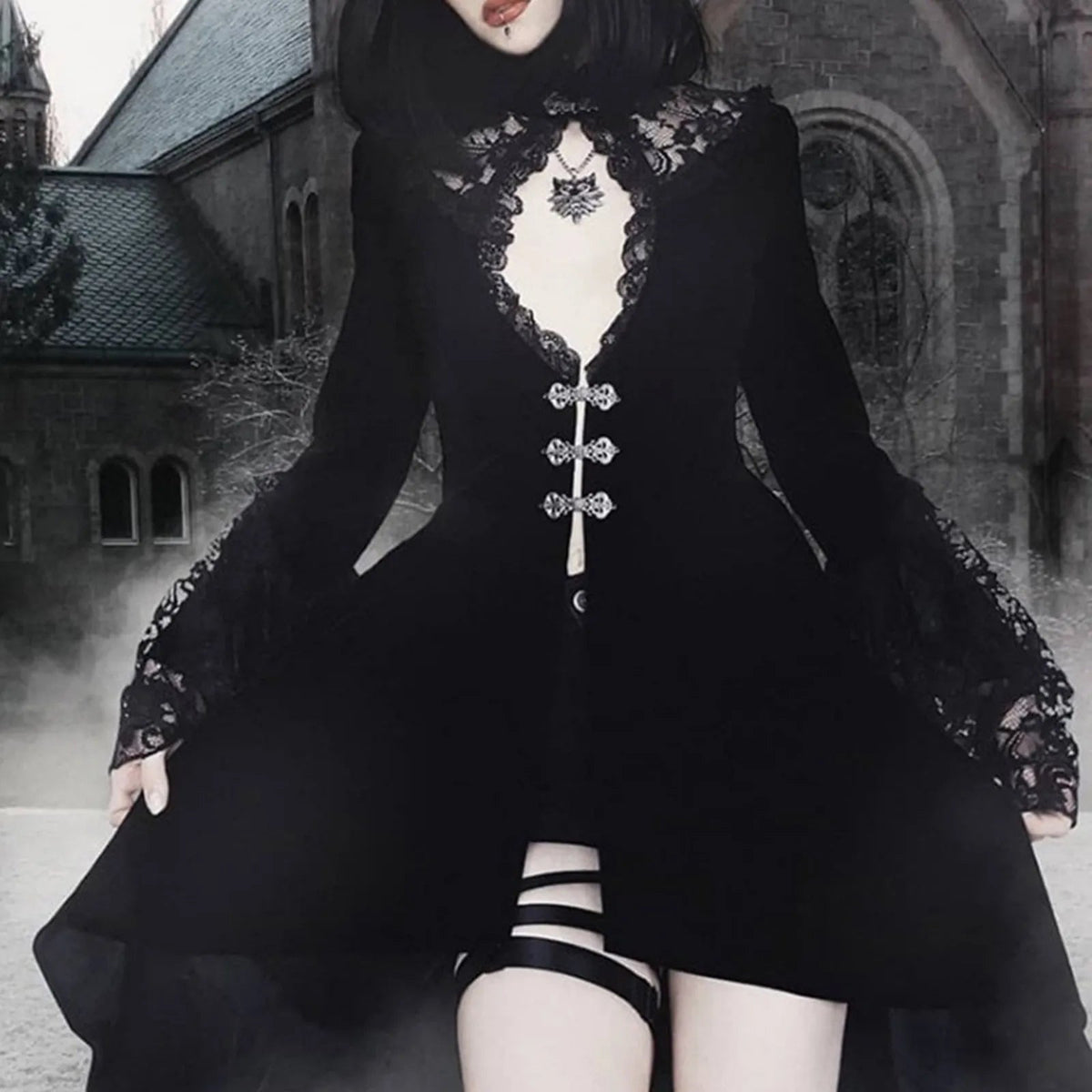 Deep-Neck Empty Flare Mini Garment