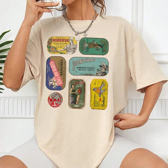 Canned Sardines Funny Foodie T-shirt Khaki / S t-shirt-250223 Main image