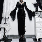Thin Suede Separated Flared Full-Length Dress