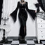 Thin Suede Separated Flared Full-Length Dress Black / S
